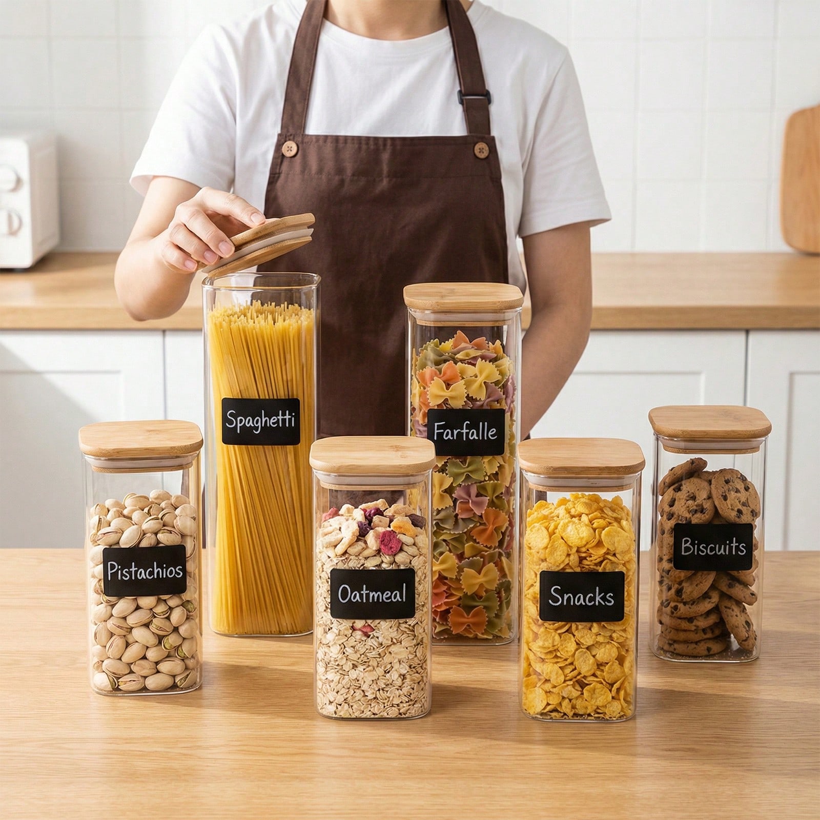 Food Storage Canister - 6/12 adet cam gıda saklama kabı,