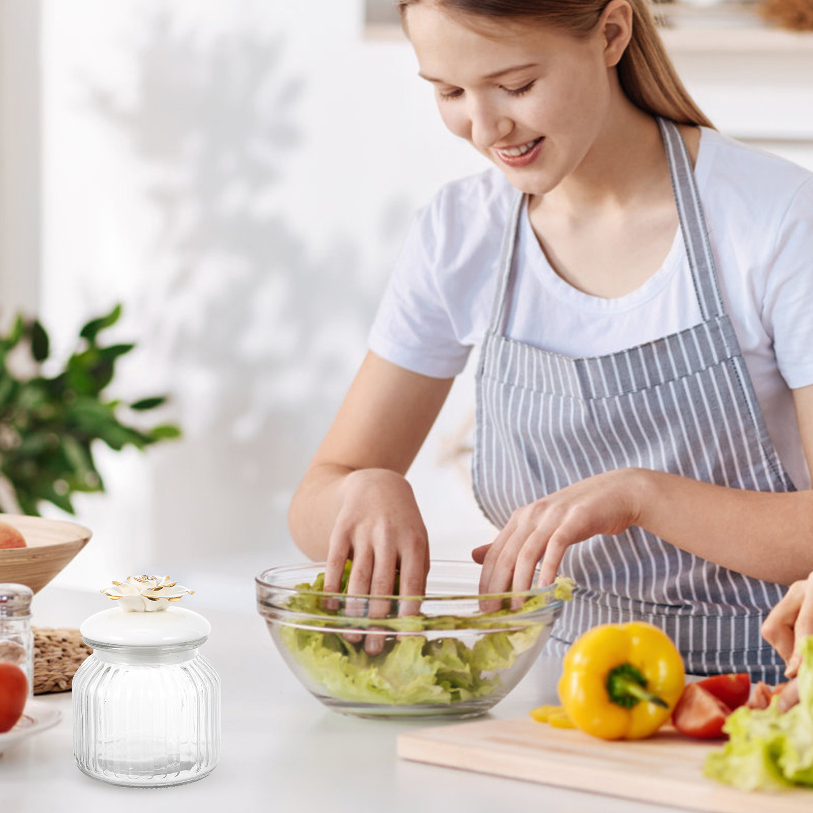 Food Storage Glass Jar - Şeffaf Cam Saklama Kavanozu Seramik Kapaklı