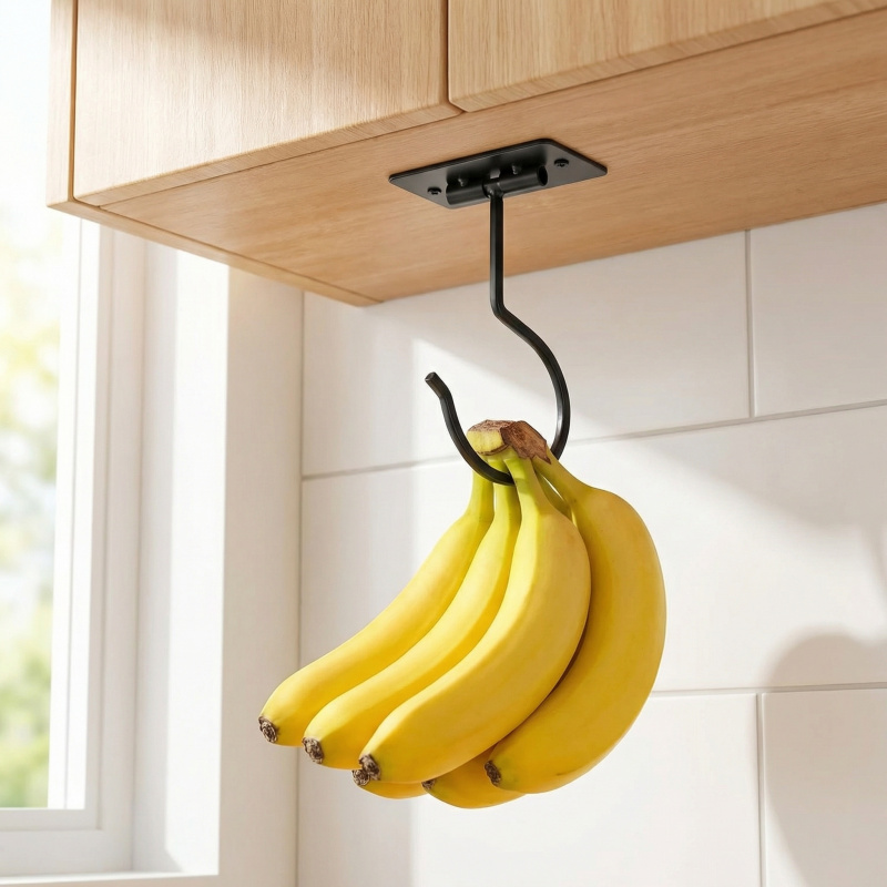 Food Storage Cabinet - Siyah Metal Kendinden Yapışkanlı Muz Askısı